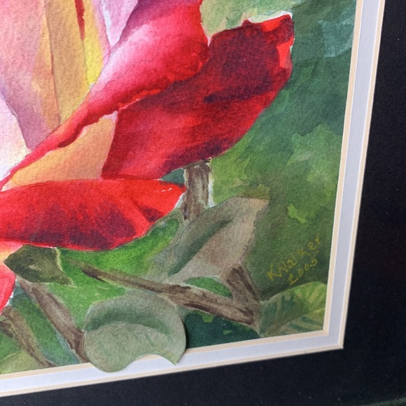 Stunning 17” x 14 1/2” signed original ROSE water color framed artwork - Picture 14 of 14